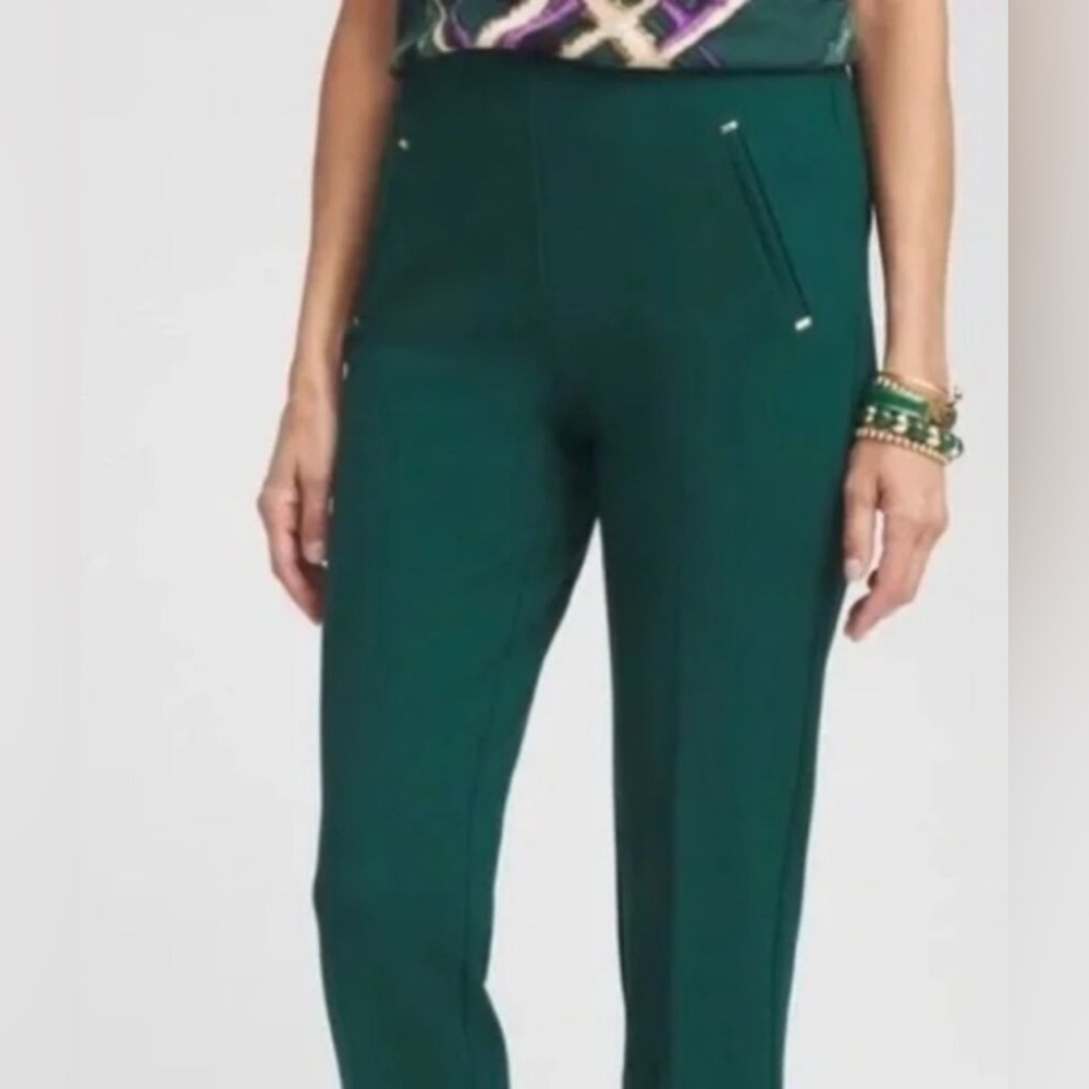 Chico’s Juliet Ponte Ankle Pants pull on Green So Slimming Stretch Sz 3 (16) XL